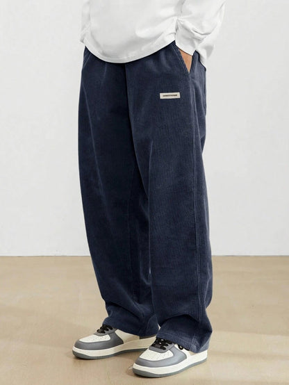 Corduroy Elastic Waist Straight Leg Pants