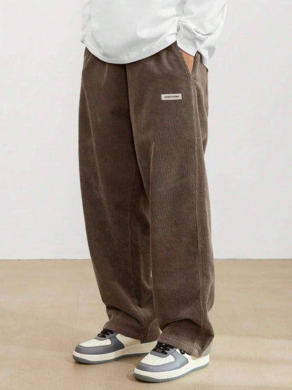 Corduroy Elastic Waist Straight Leg Pants