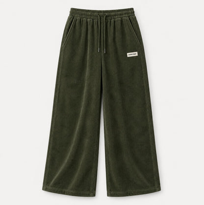 Corduroy Elastic Waist Wide Leg Pants