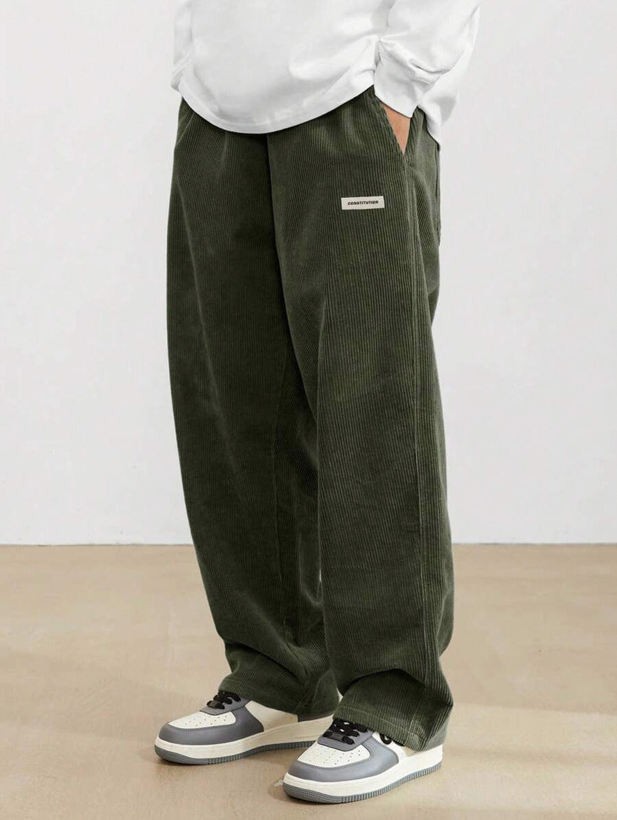 Corduroy Elastic Waist Wide Leg Pants