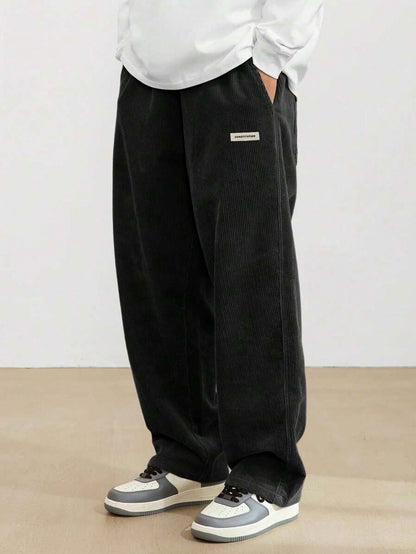 Corduroy Elastic Waist Wide Leg Pants