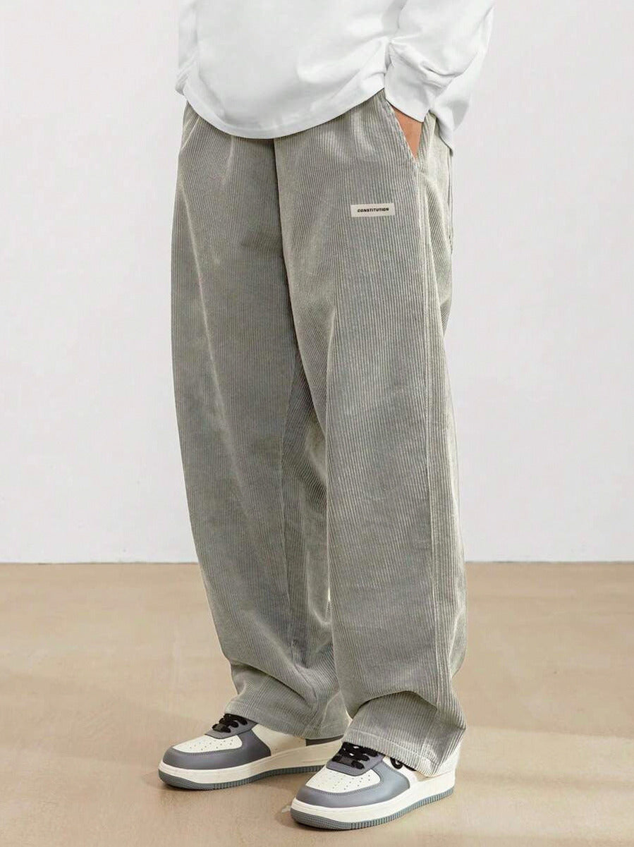 Corduroy Elastic Waist Wide Leg Pants
