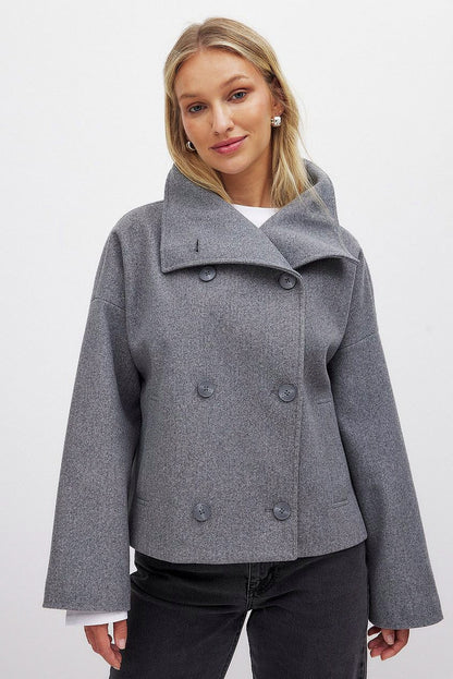 Double Breasted High Neck Cropped Jacket