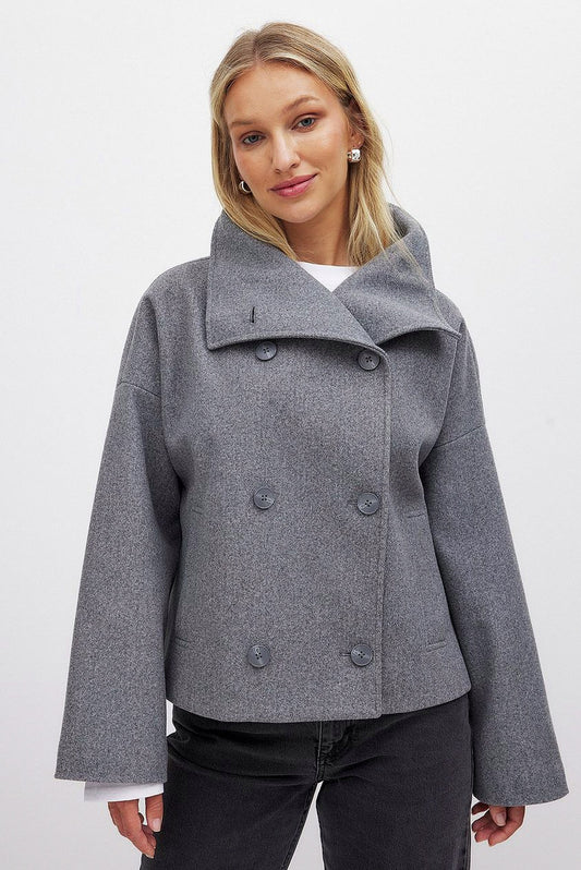 Double Breasted High Neck Cropped Jacket