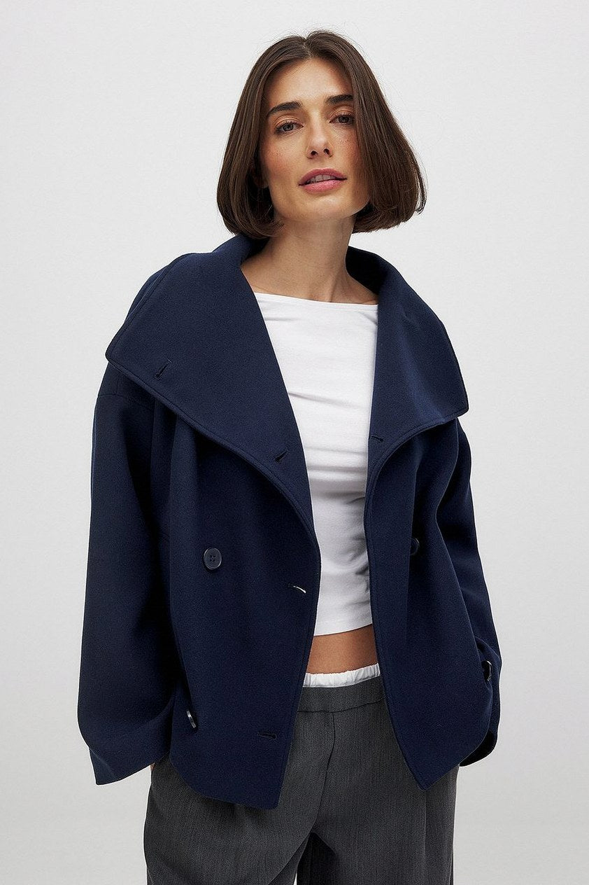 Double Breasted High Neck Cropped Jacket
