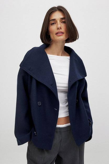 Double Breasted High Neck Cropped Jacket
