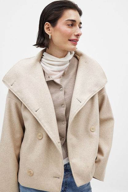Double Breasted High Neck Cropped Jacket