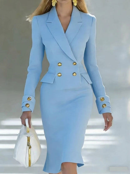 Long Sleeve Double Breasted Midi Blazer Dress