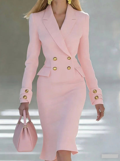 Long Sleeve Double Breasted Midi Blazer Dress