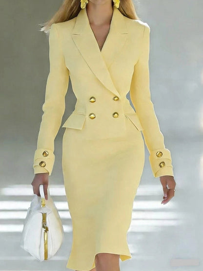 Long Sleeve Double Breasted Midi Blazer Dress