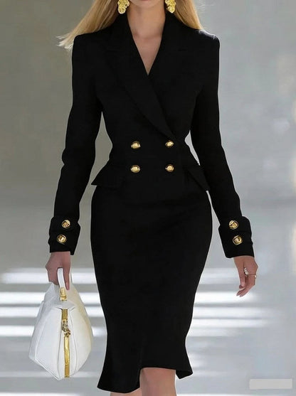 Long Sleeve Double Breasted Midi Blazer Dress