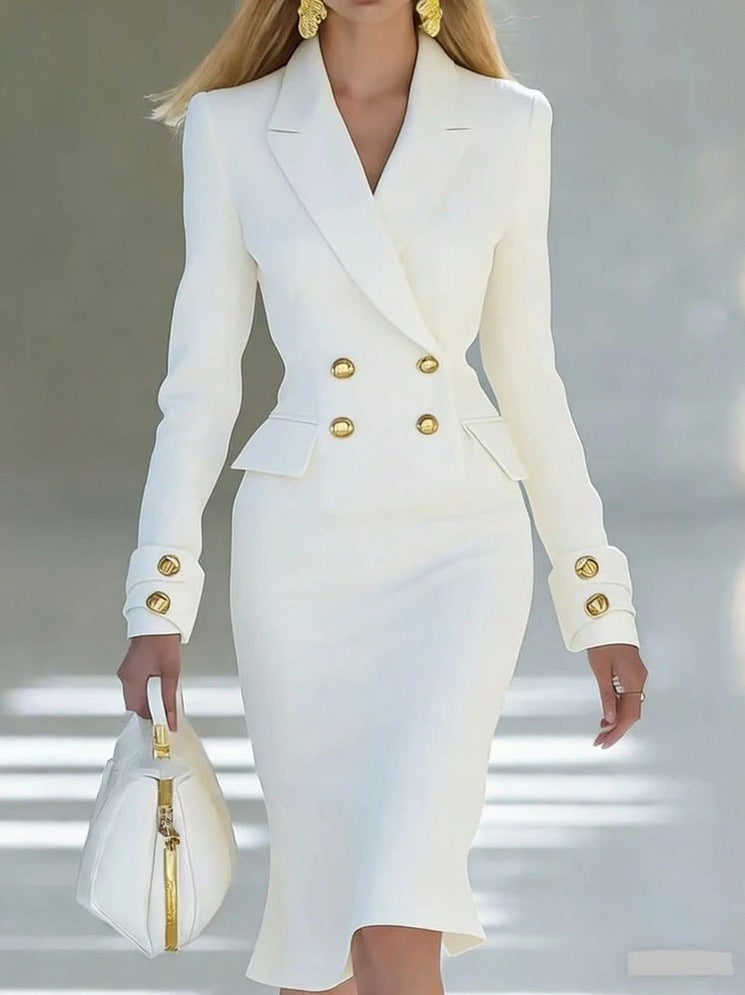 Long Sleeve Double Breasted Midi Blazer Dress