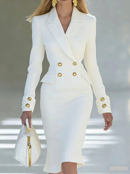 Long Sleeve Double Breasted Midi Blazer Dress