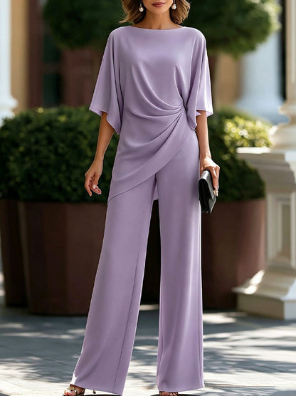 Draped Cape Sleeve Wide Leg Jumpsuit