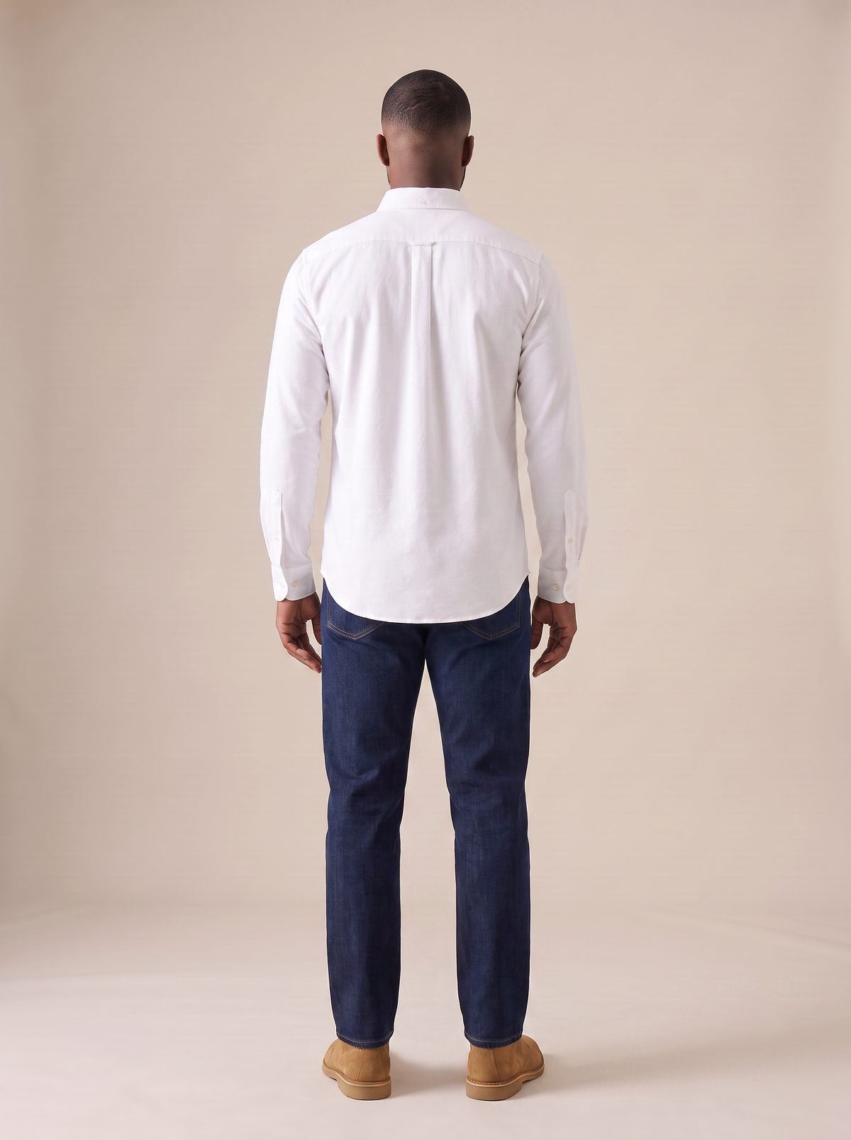 Ellis Oxford Button Down Shirt in White, back view