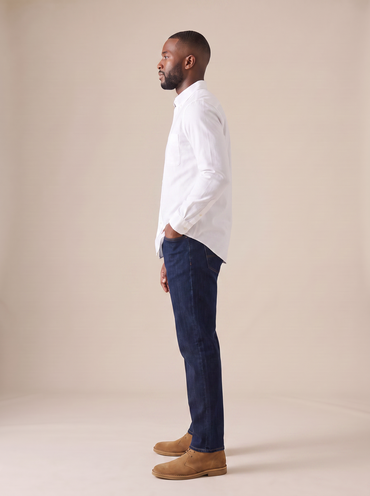 Ellis Oxford Button Down Shirt in White, side view