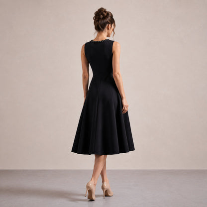 Embellished Neck A-Line Midi Dress
