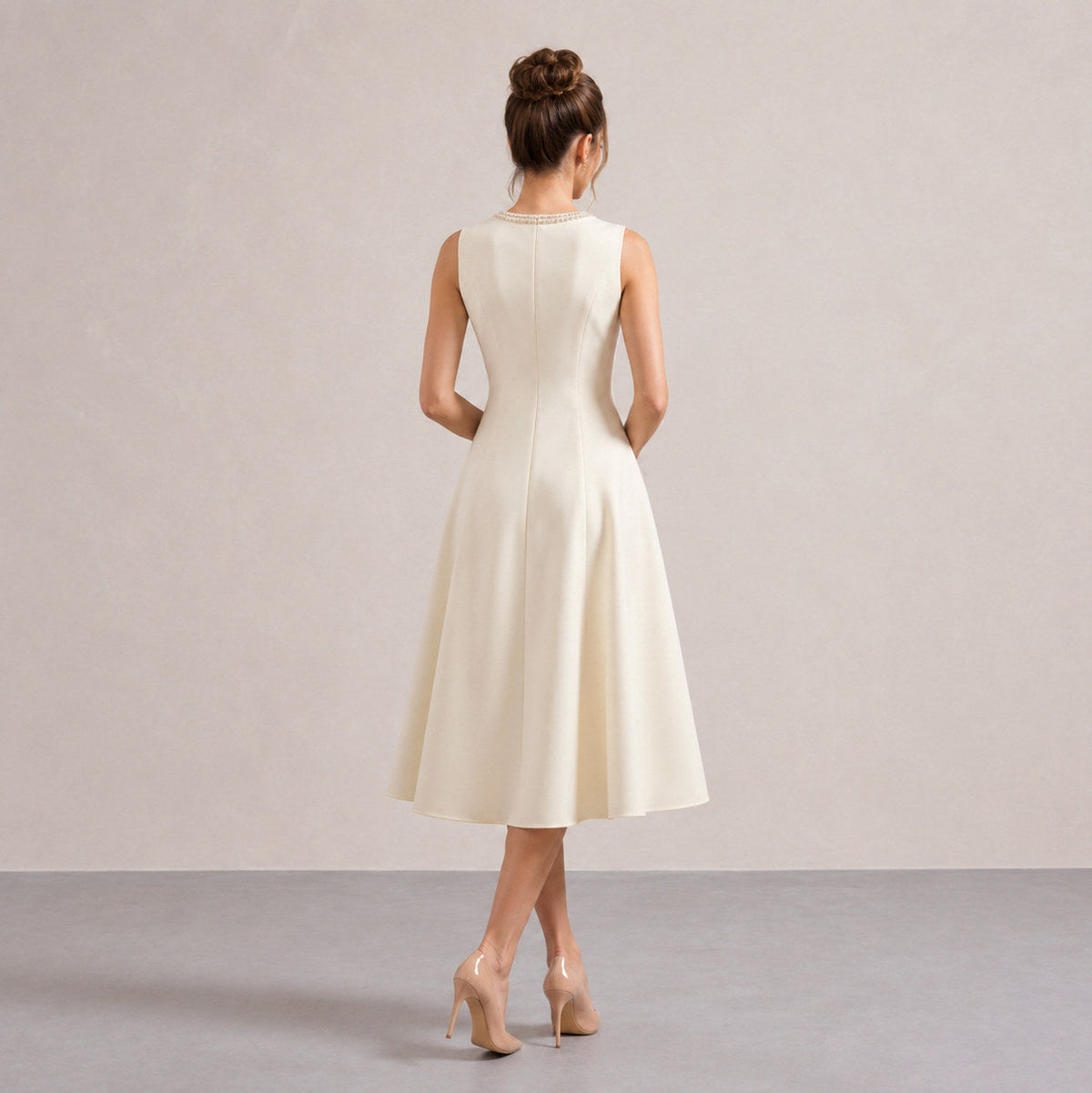 Embellished Neck A-Line Midi Dress