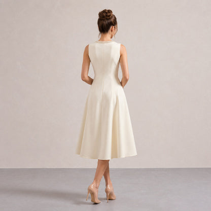 Embellished Neck A-Line Midi Dress