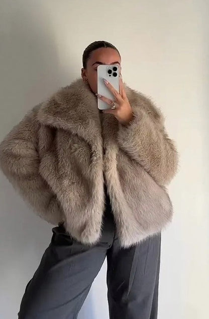 Faux Fur Long Sleeve Cropped Jacket