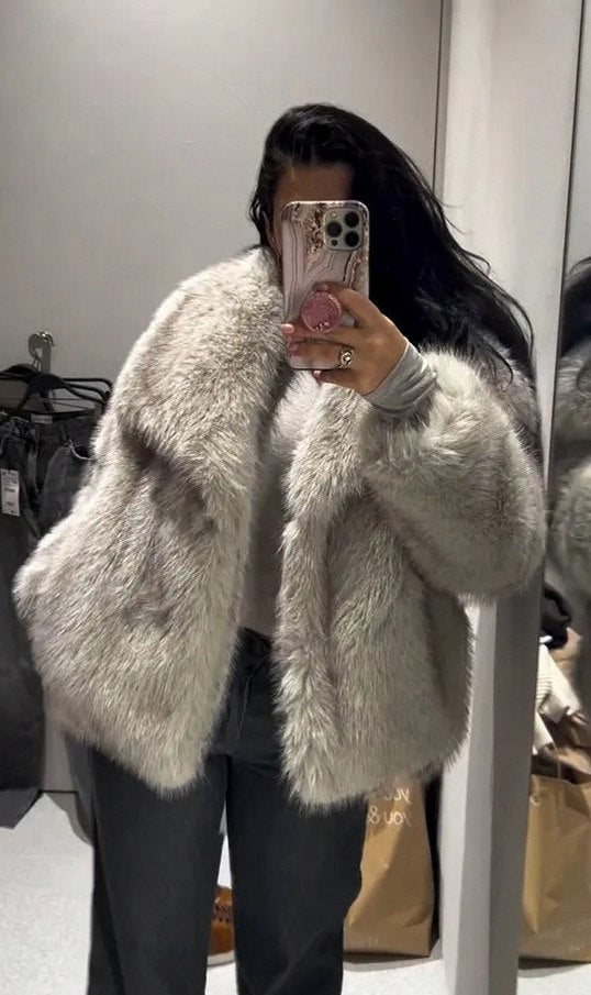 Faux Fur Long Sleeve Cropped Jacket