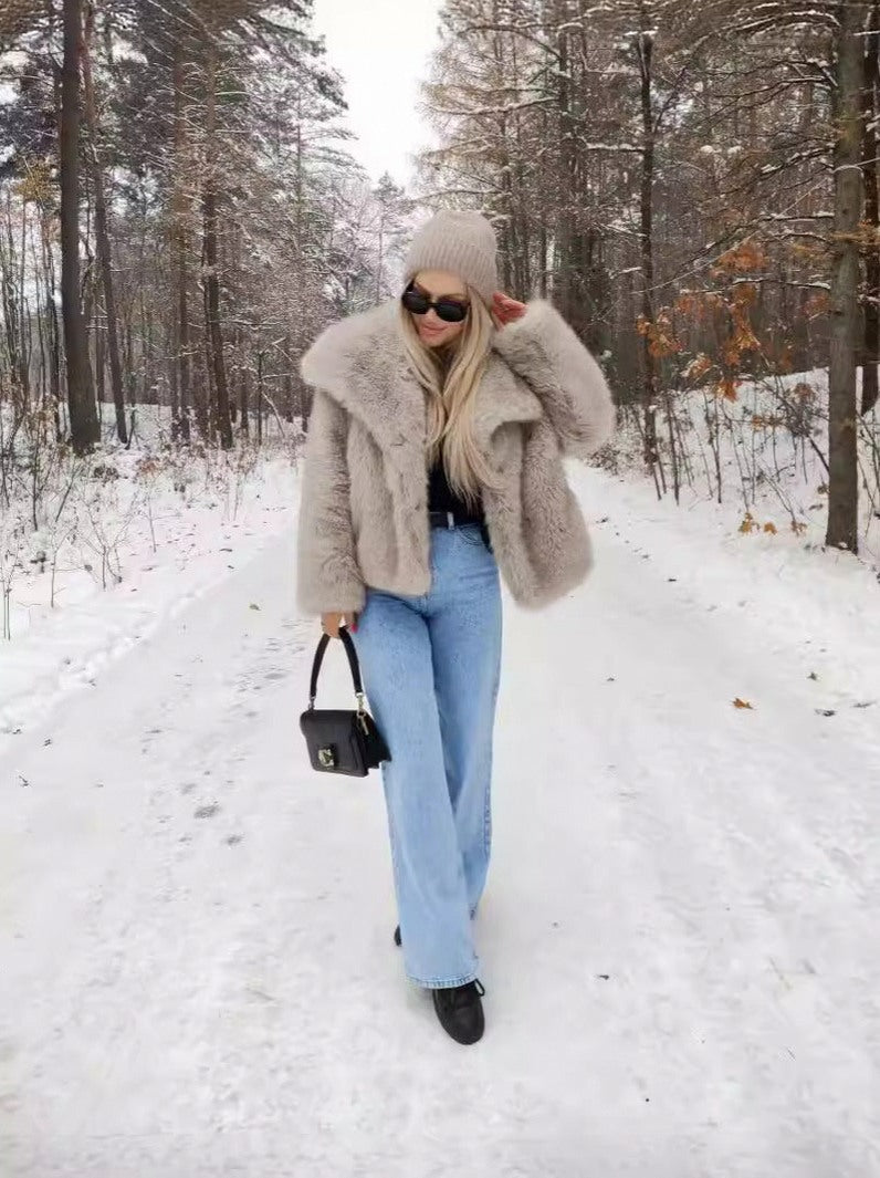 Faux Fur Long Sleeve Cropped Jacket