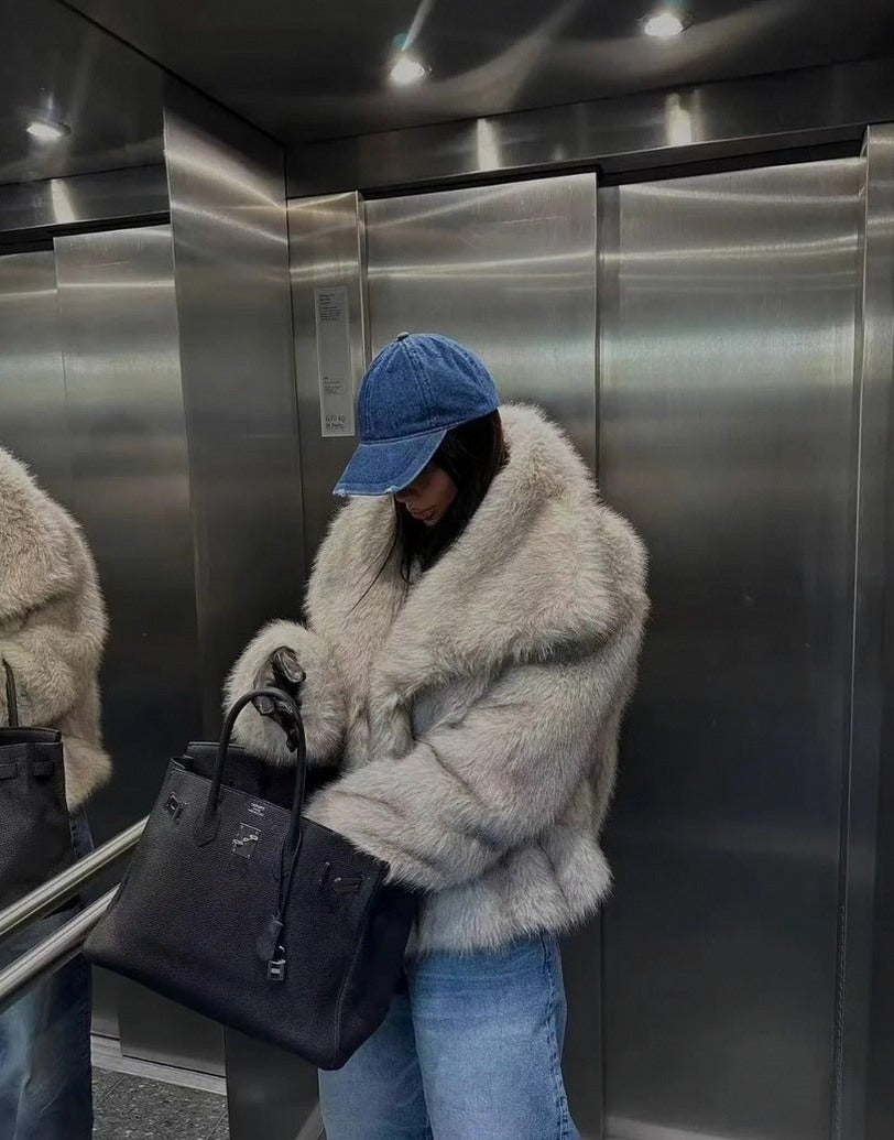 Faux Fur Long Sleeve Cropped Jacket