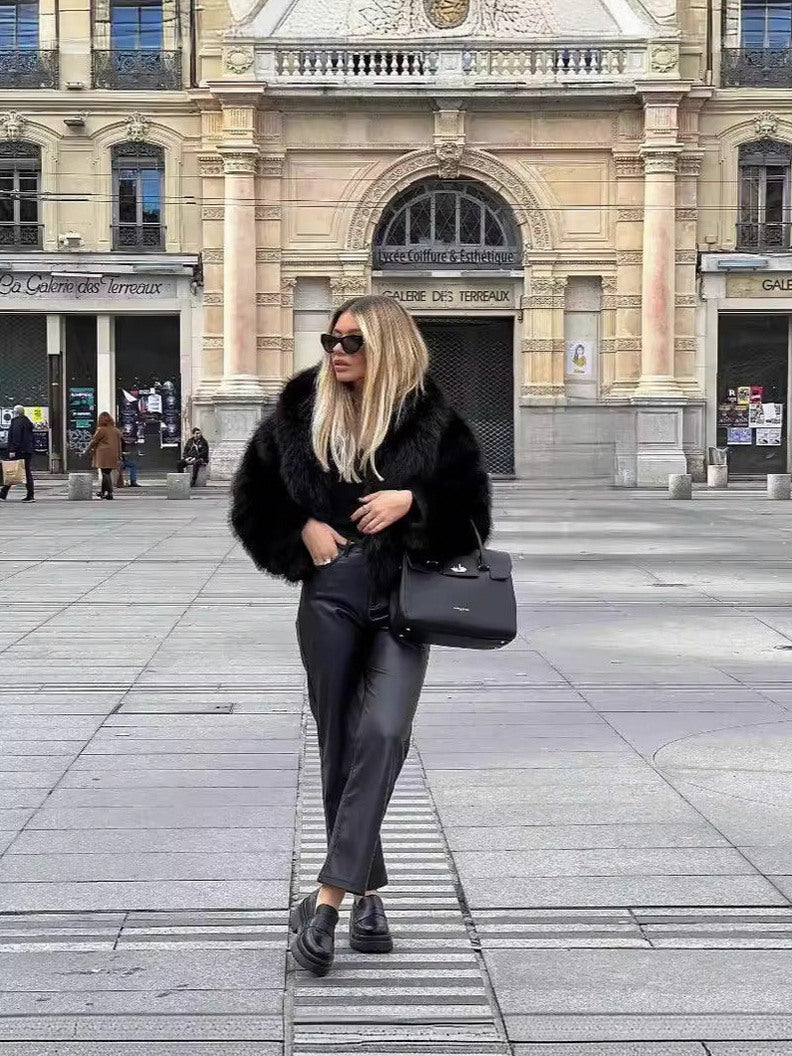 Faux Fur Long Sleeve Cropped Jacket