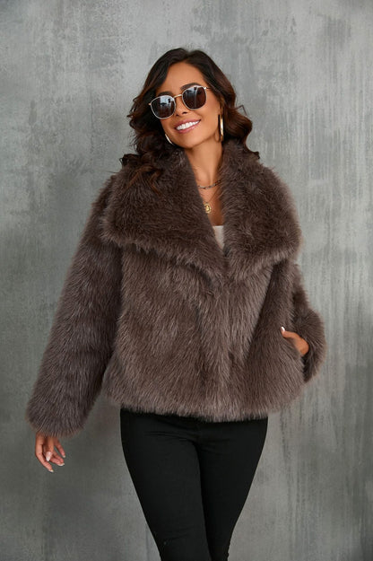 Faux Fur Long Sleeve Cropped Jacket