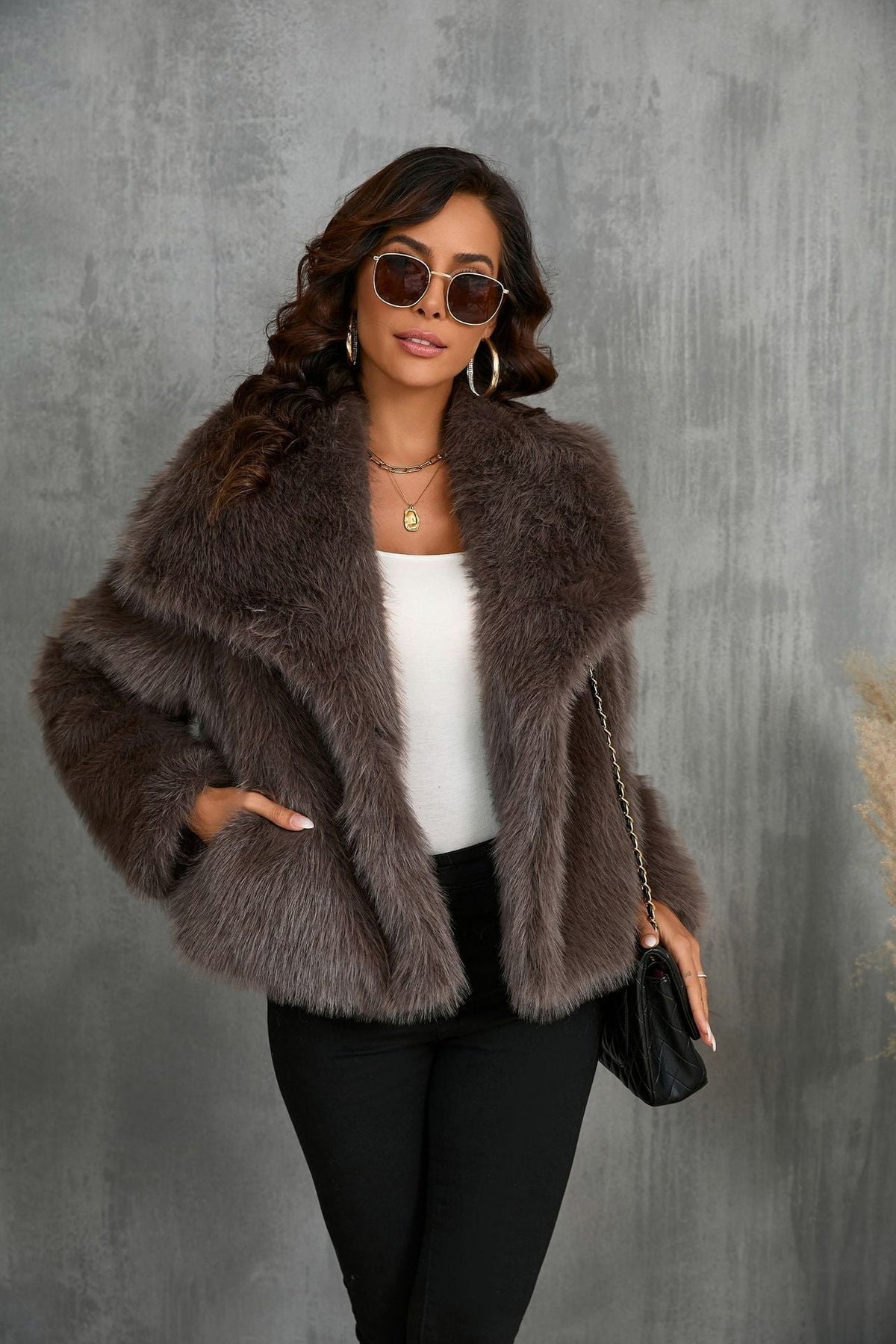Faux Fur Long Sleeve Cropped Jacket