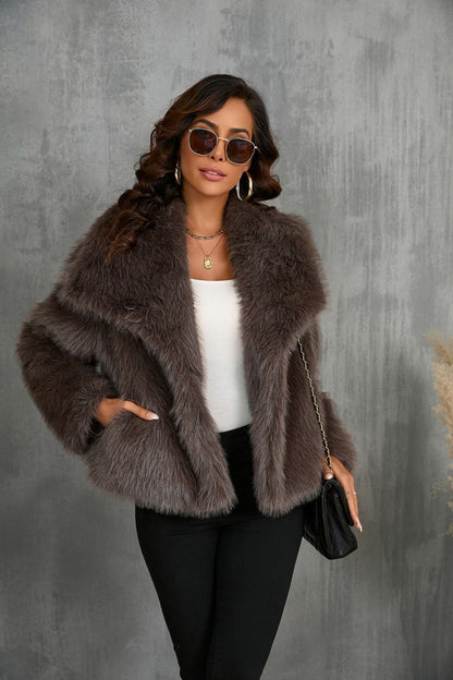 Faux Fur Long Sleeve Cropped Jacket