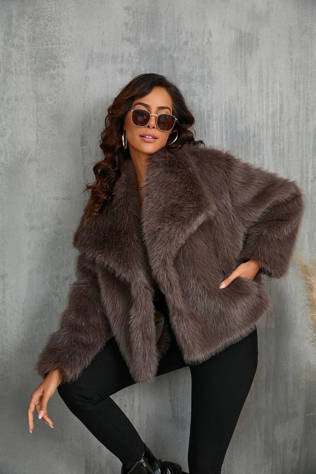 Faux Fur Long Sleeve Cropped Jacket