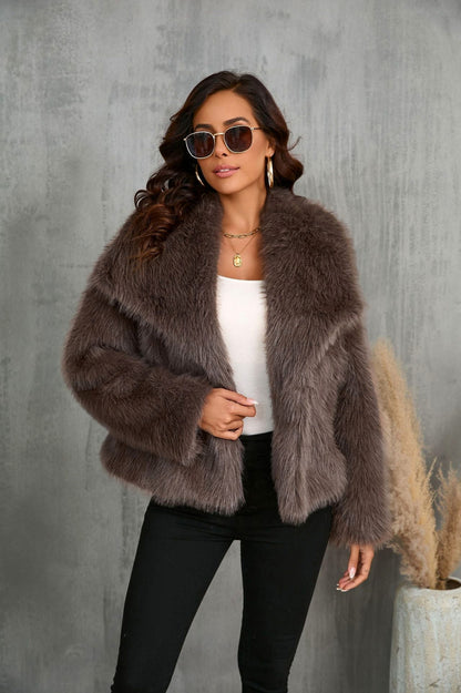 Faux Fur Long Sleeve Cropped Jacket