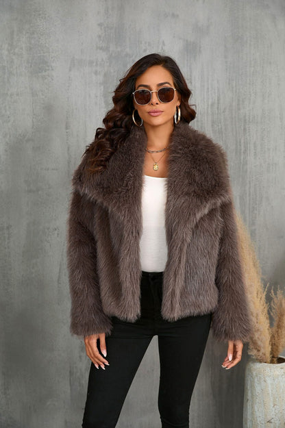 Faux Fur Long Sleeve Cropped Jacket