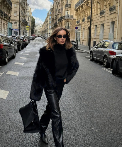 Faux Fur Long Sleeve Cropped Jacket