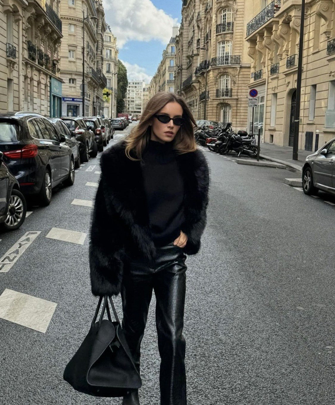 Faux Fur Long Sleeve Cropped Jacket