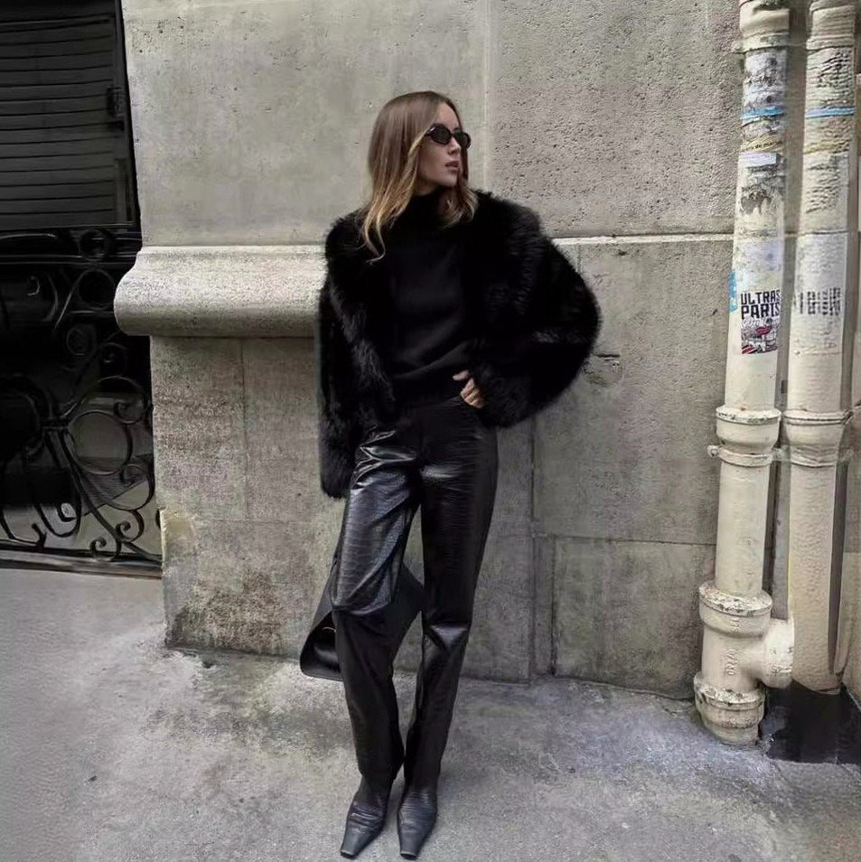 Faux Fur Long Sleeve Cropped Jacket