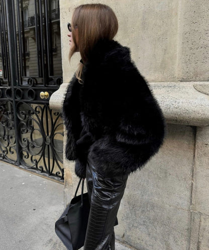 Faux Fur Long Sleeve Cropped Jacket