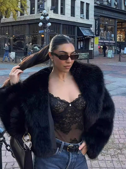 Faux Fur Long Sleeve Cropped Jacket