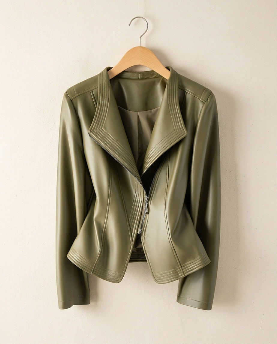 Faux Leather Asymmetric Zip Jacket