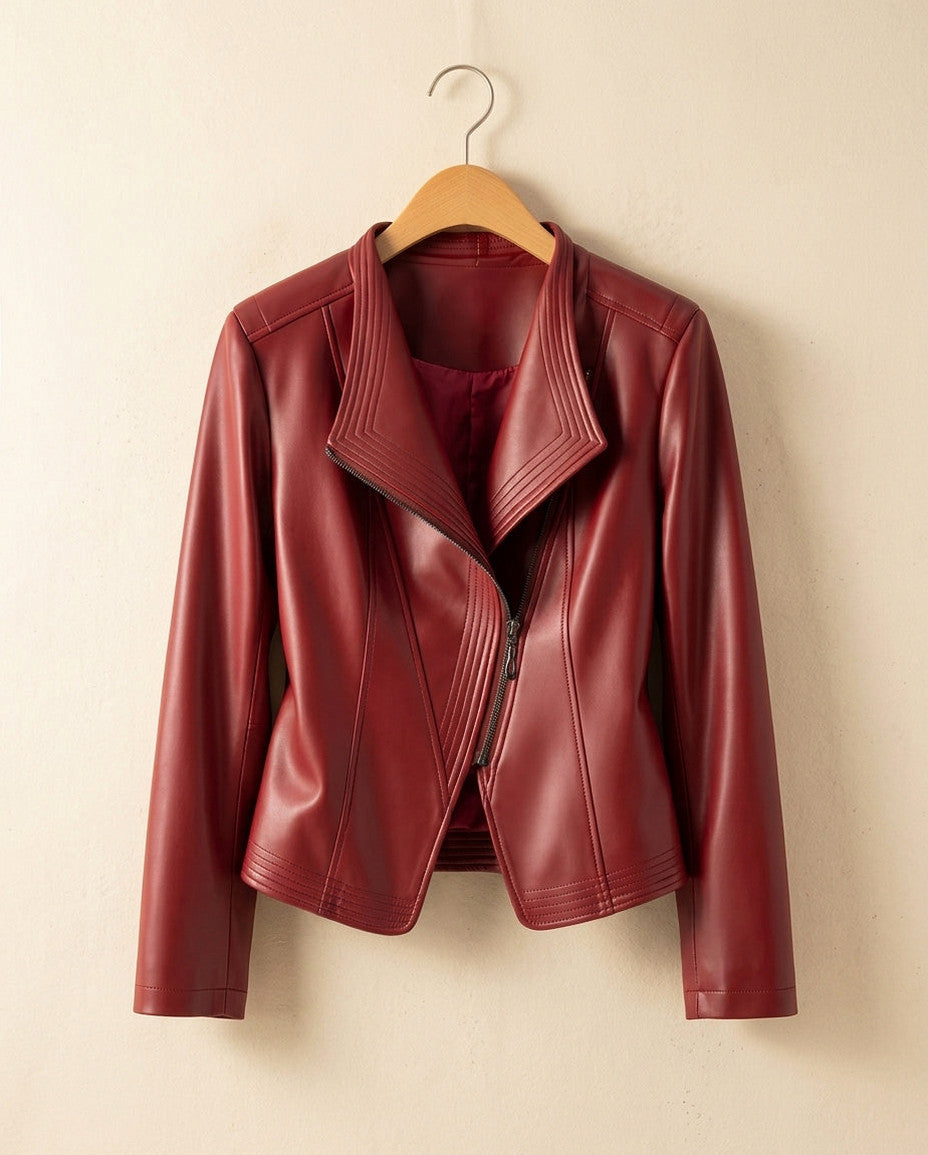 Faux Leather Asymmetric Zip Jacket