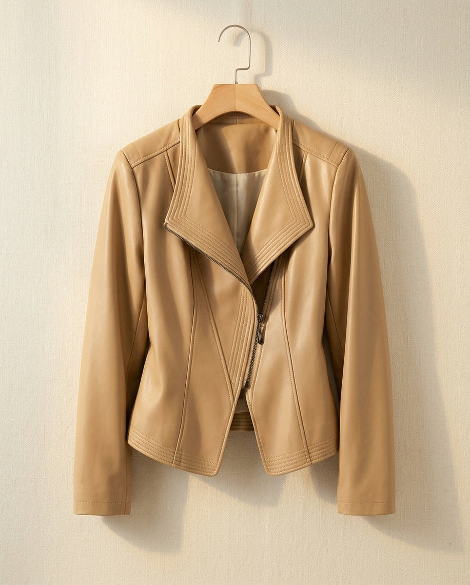 Faux Leather Asymmetric Zip Jacket