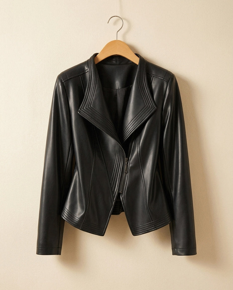 Faux Leather Asymmetric Zip Jacket