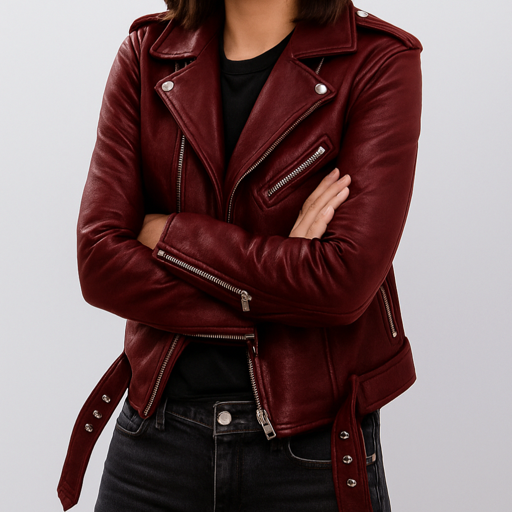 Faux Leather Belted Moto Jacket