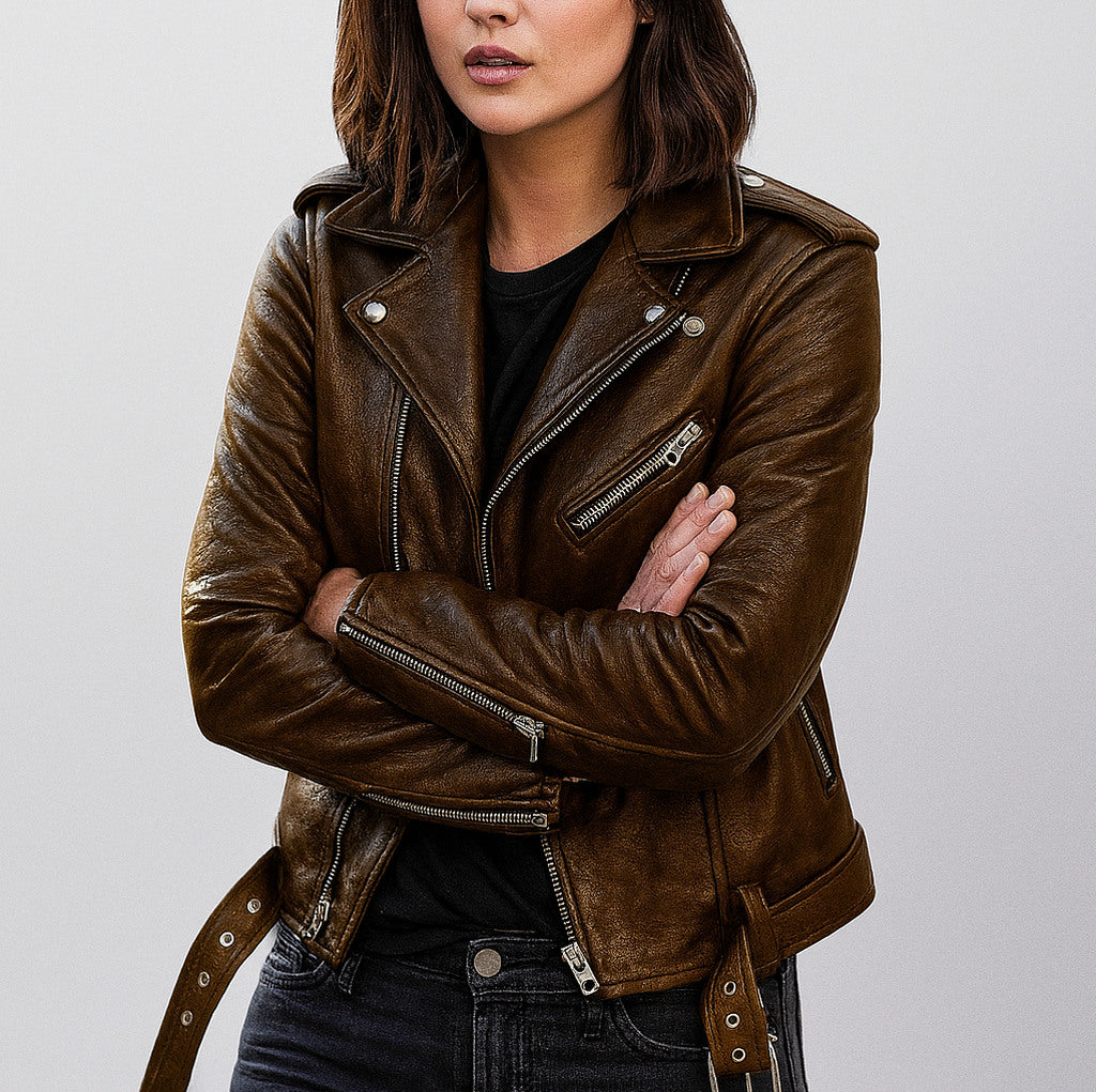 Faux Leather Belted Moto Jacket