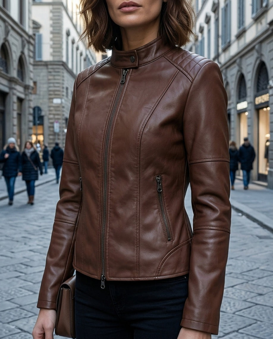 Stand Collar Faux Leather Moto Jacket
