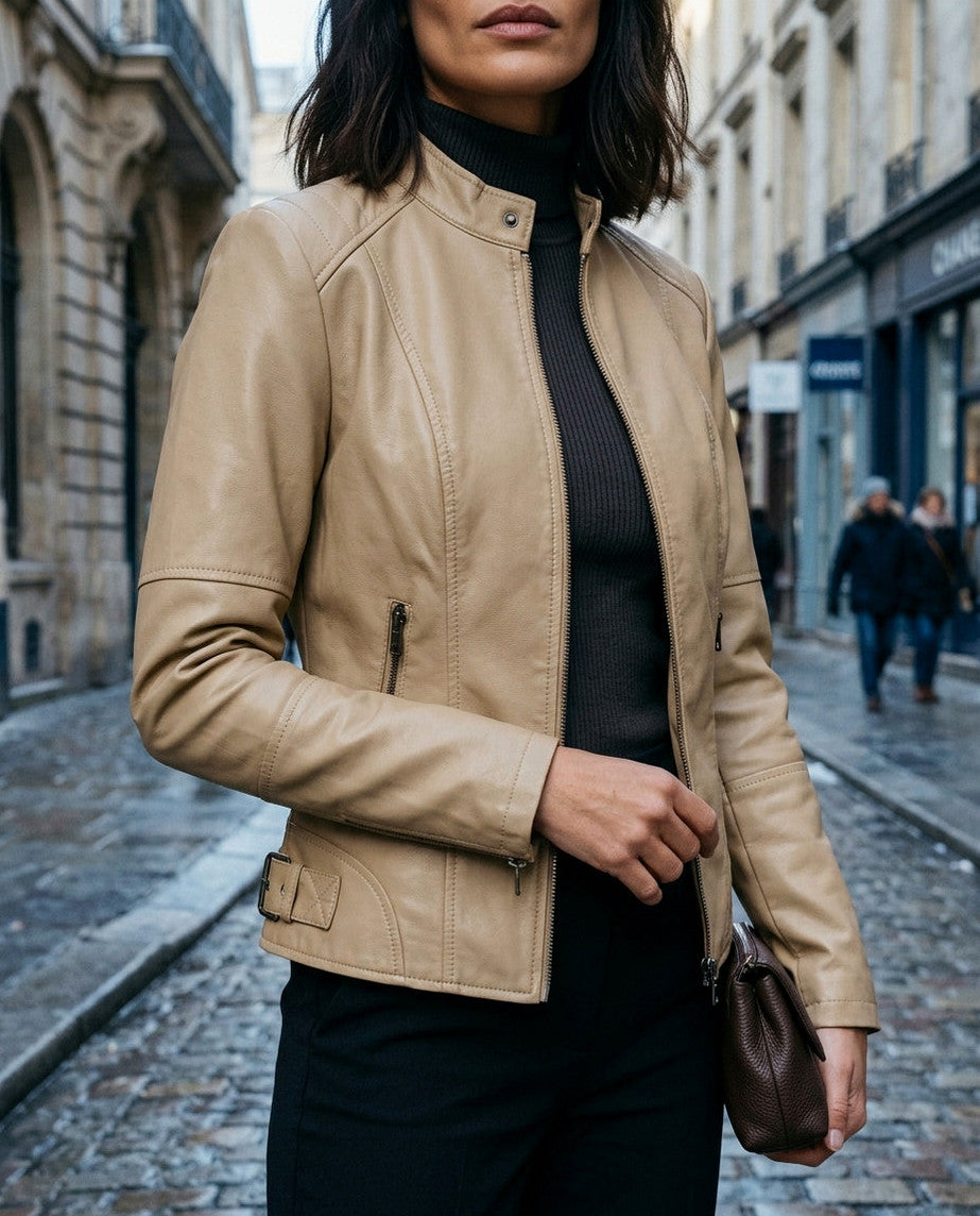 Stand Collar Faux Leather Moto Jacket
