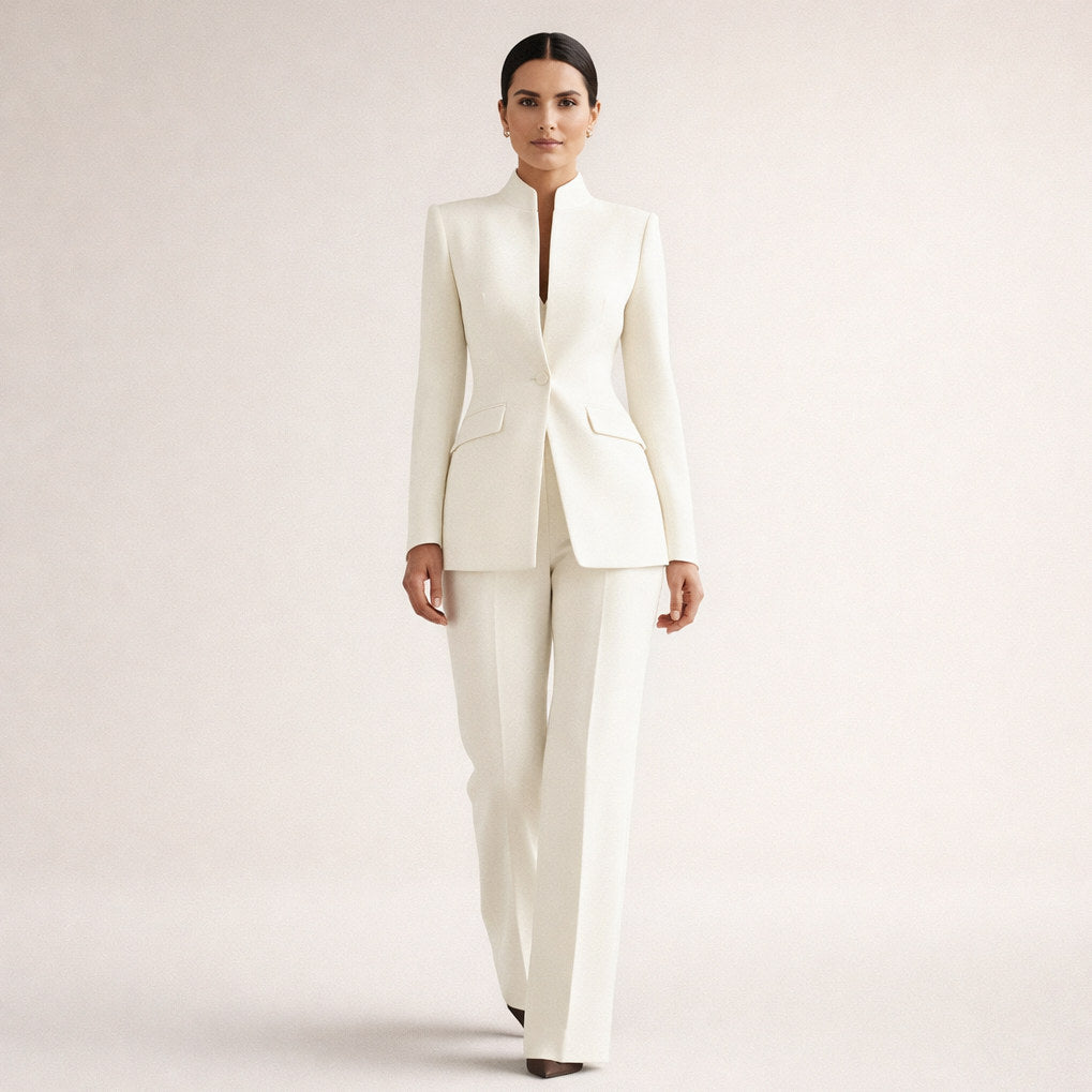 Fitted Mandarin Collar Blazer Pant Set