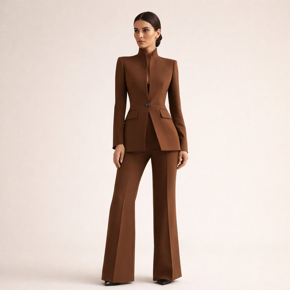 Fitted Mandarin Collar Blazer Pant Set