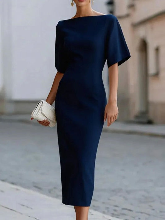 Fitted Short Sleeve Midi Dress